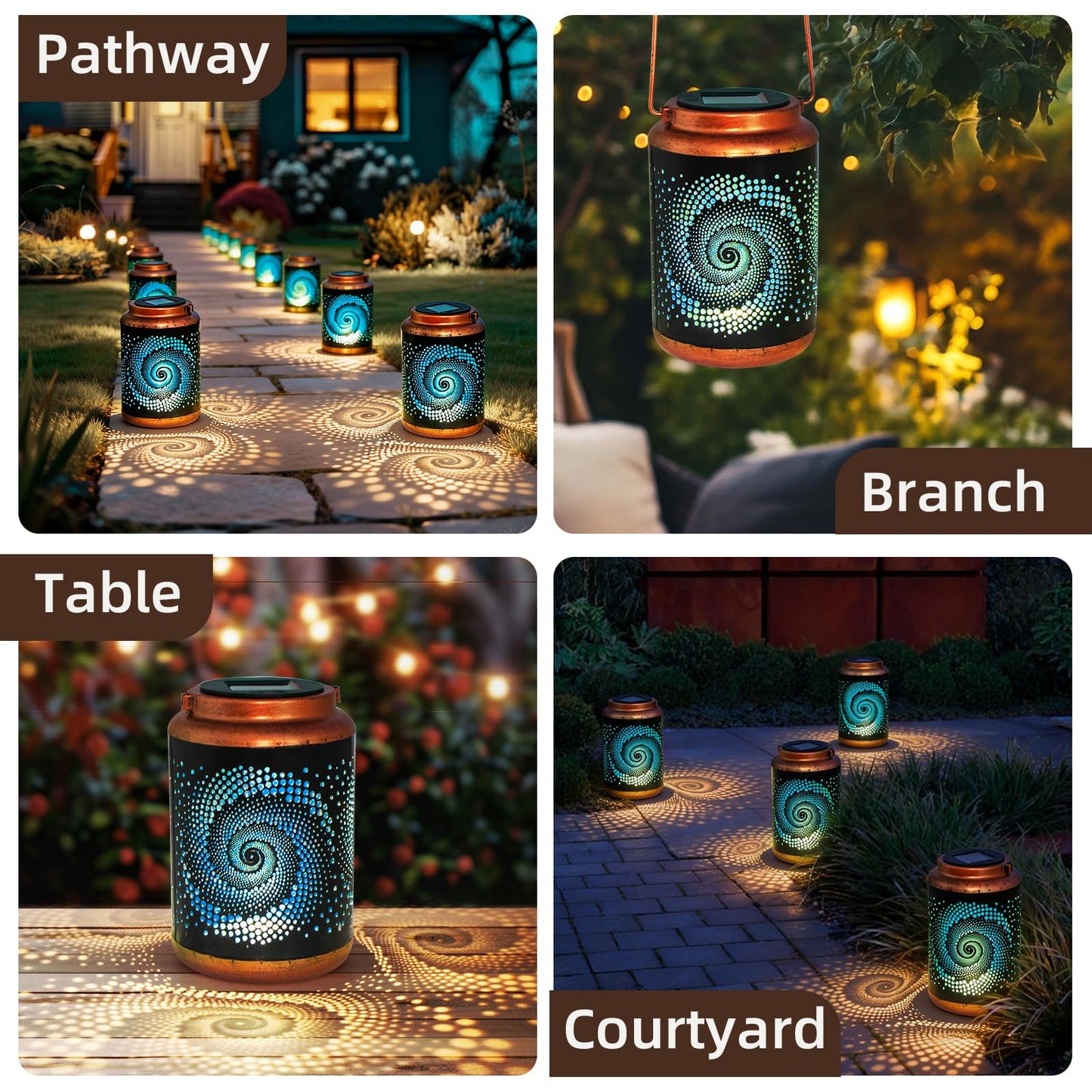 DIBIEECN Birthday Gifts for Women Mom Grandma Wife, Solar Lanterns Outdoor Waterproof, Metal Hanging Lights Garden Decor, LED Decorative Lantern for Patio Porch Backyard, Blue, 2 Pack