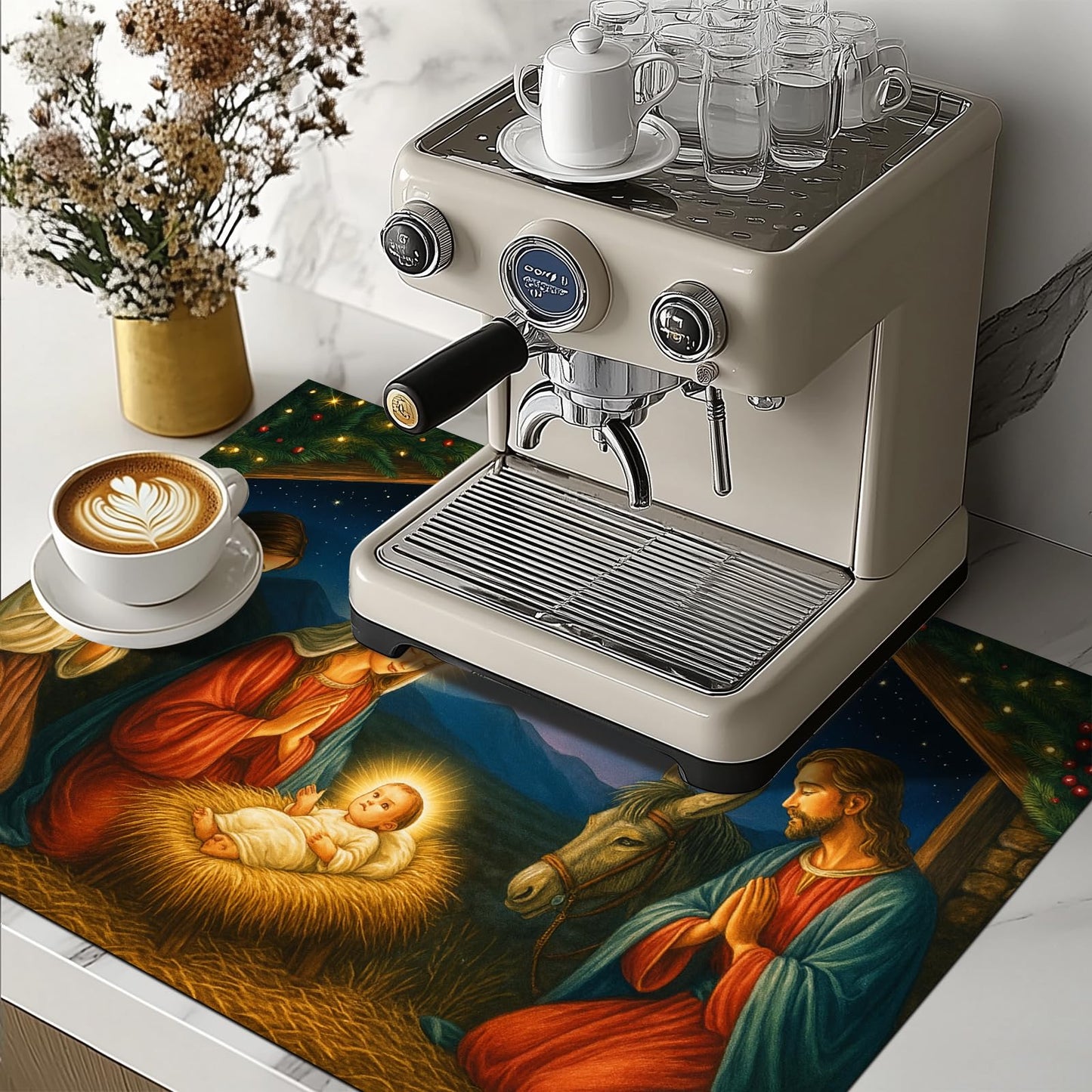 HOMETITUTE Nativity Scene Stove Top Cover 28x20 Inch Glass Top Protector Christmas Religious Kitchen Counter Mat Heat Resistant Silicone Cooktop Cover Holiday Decoration