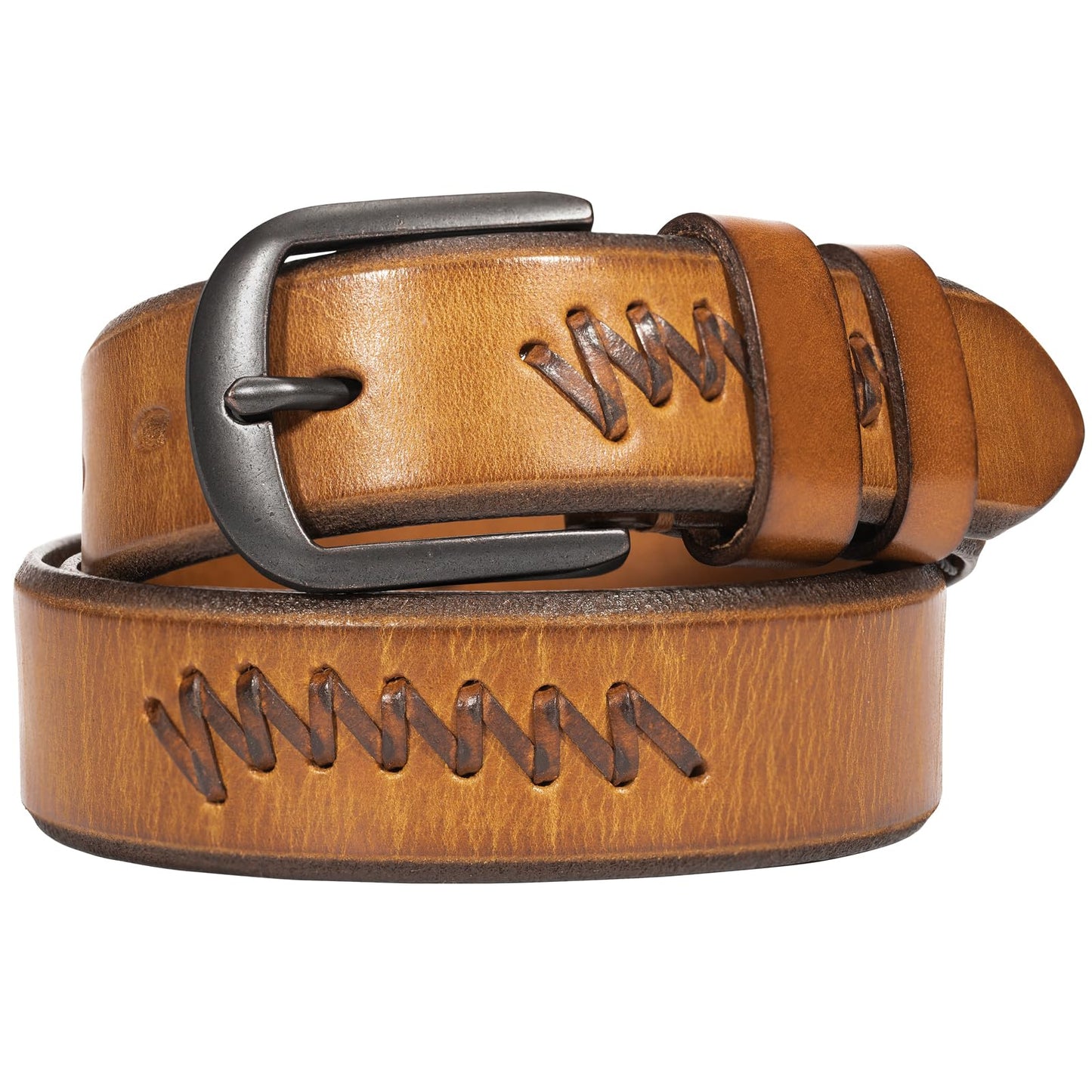 TYWestyles 1.3“ Women's Casual Leather Belt with Metal Buckle (Tan, L (Fits Waist 36-38))