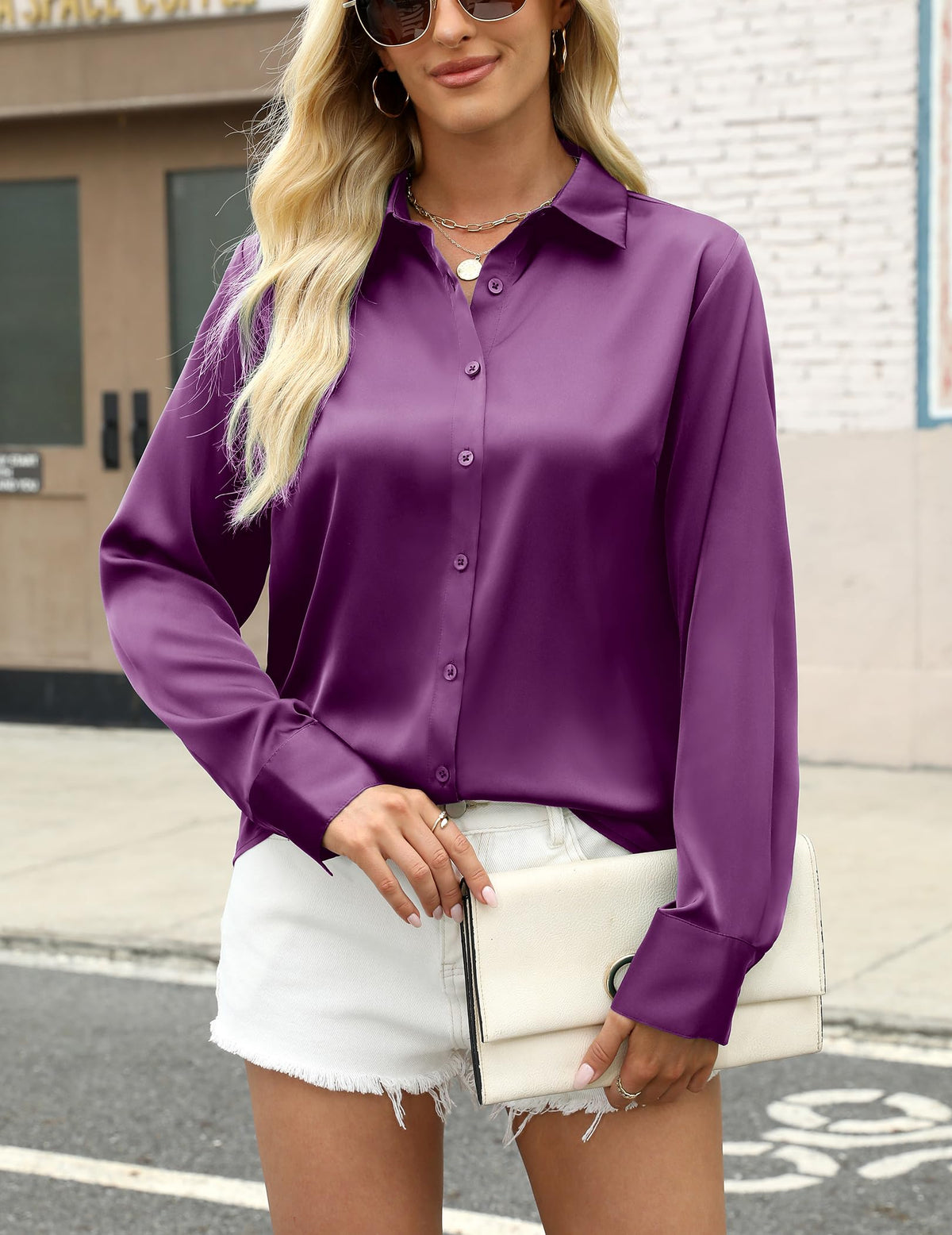 Zeagoo Satin Blouses for Women Silk Button Down Shirts Long Sleeve Business Casual Tops