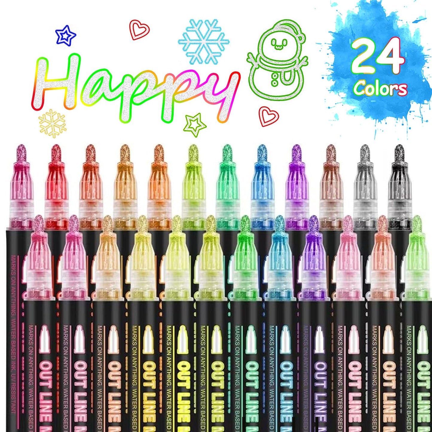 Double Line Outline Markers 24 Colors Super Squiggles Glitter Markers Self Outline Metallic Marker, Teen Girl Gifts Trendy Stuff, Doodle Shimmer Marker for Christmas Gift, Birthday, DIY Art Crafts