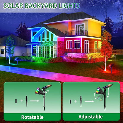 JSOT 2 Pack Halloween Color Solar Spot Light for Yard, RGB Solar Light Outdoor Waterproof Color Changing Spotlight Landscape Uplighting with 9 Lighting Options Decor for Backyard Walkway Tree Lawn