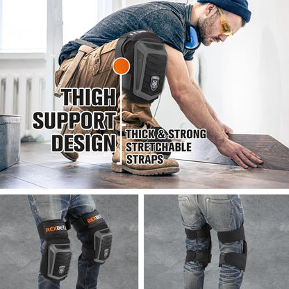 REXBETI New Upgraded Knee Pads for Work, Construction Knee Pads for Men, Heavy Duty Comfortable Anti-Slip Foam Gel Knee Pads for Gardening Flooring and Cleaning, Extra 4 Extension Straps, Gray