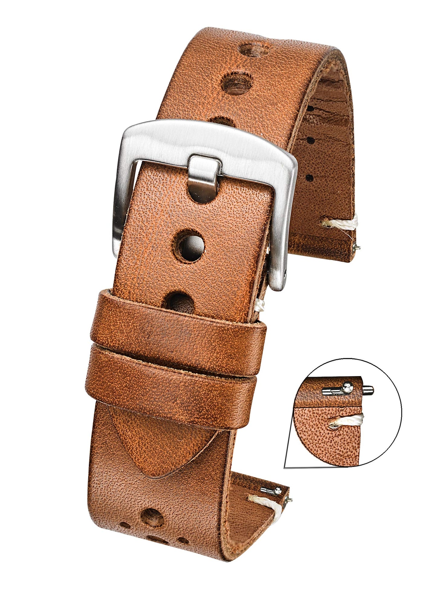 ALPINE Genuine Vintage Leather 22mm Watch Band - Replacement Watch Bands for Women & Men - Watch Strap with Quick Release Stainless Steel buckle - Compatible with Regular & Smart Watch Bands - Tan