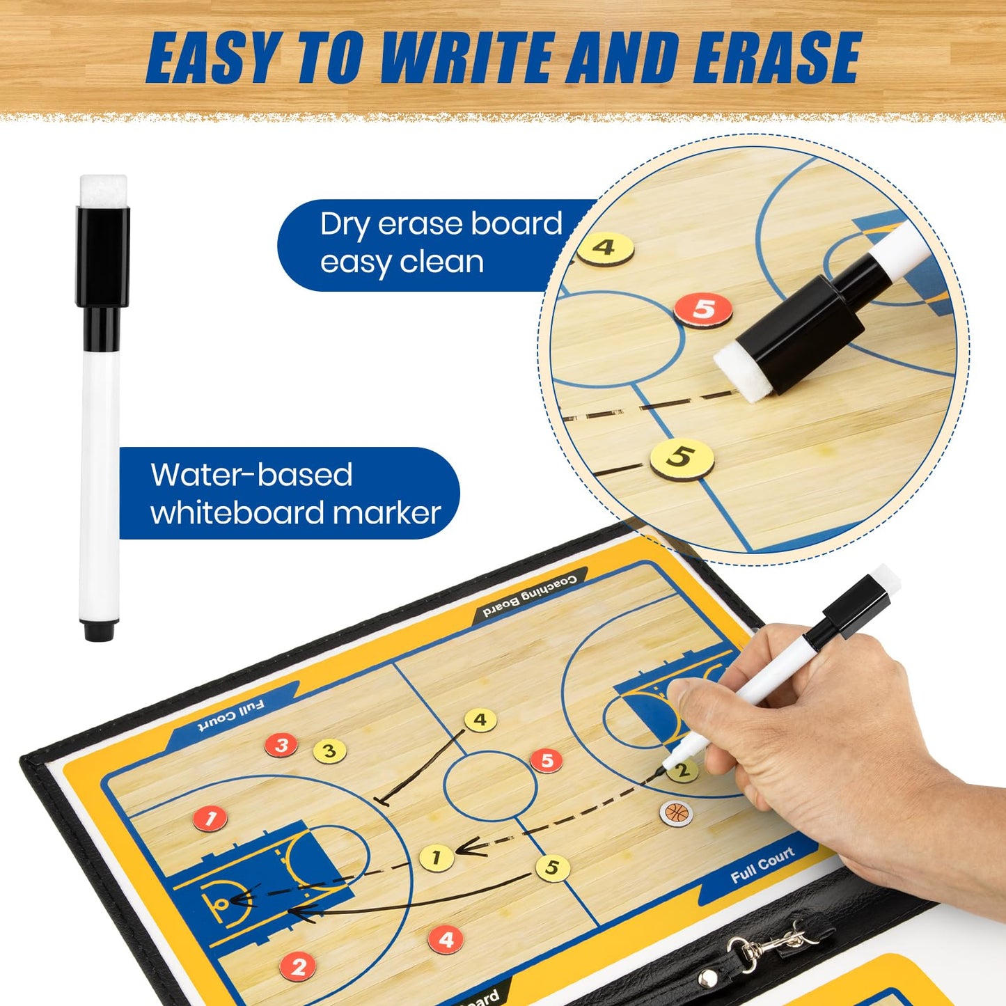 Keweis Basketball Coaching Board Coaches Clipboard Tactical Magnetic Board Kit with Dry Erase, Marker Pen and Zipper Bag (Basketball Board) (Basketball Coaching Board) (Basketball Coaching Board)