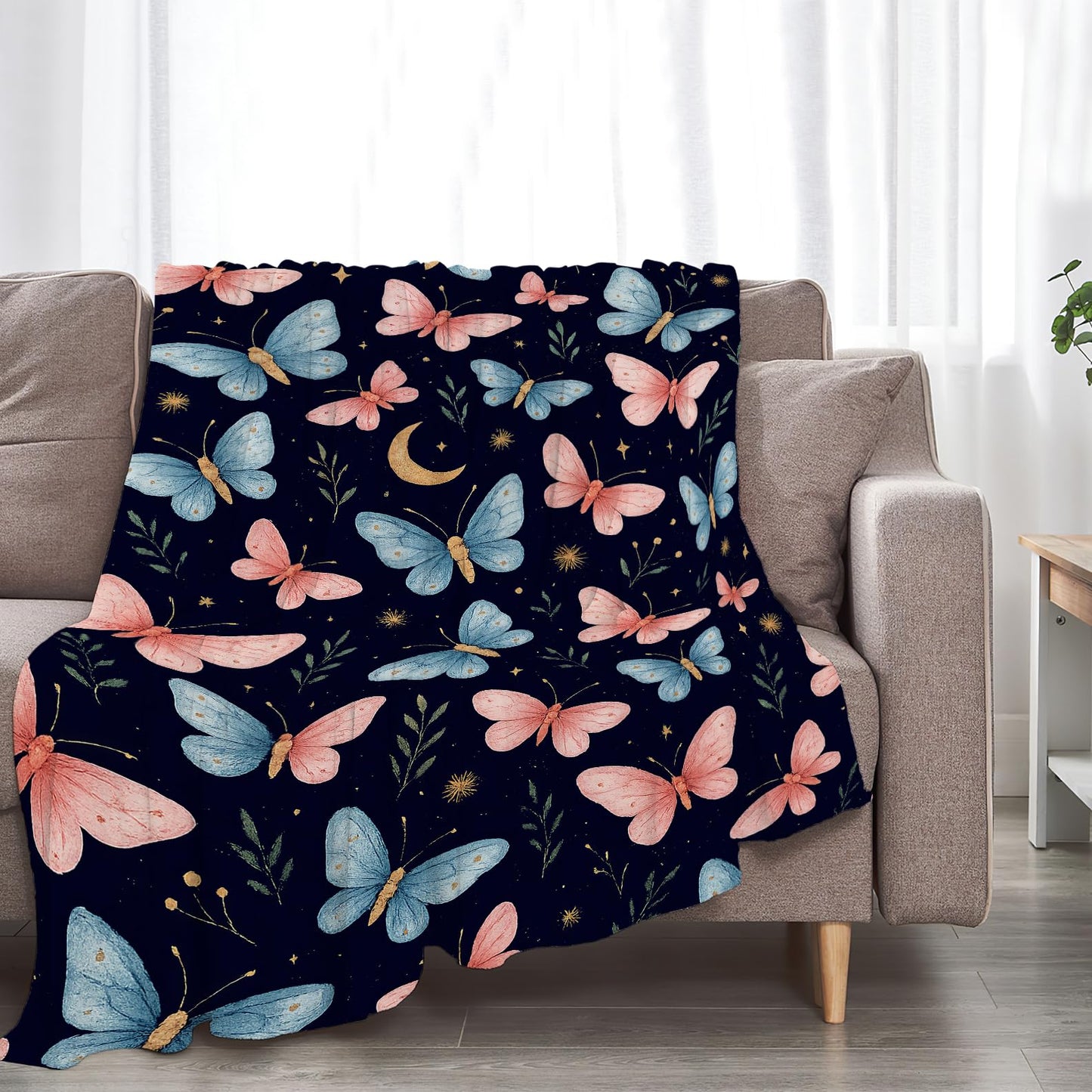 Butterfly Throw Blanket Butterfly Gifts for Women Girls Pink Blue Butterflies Cozy Fleece Fuzzy Soft Flannel Plush Warm Bedding Stuff for Kids Adults 40 x 50 Inch