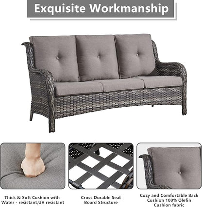 Rilyson Wicker Patio Furniture Set - 6 Piece Rattan Outdoor Sectional Conversation Sets with 2 Rocking Swivel Chairs,2 Ottomans,1 Sofa and 1 Loveseat for Porch Deck Garden(Mixed Grey/Grey)