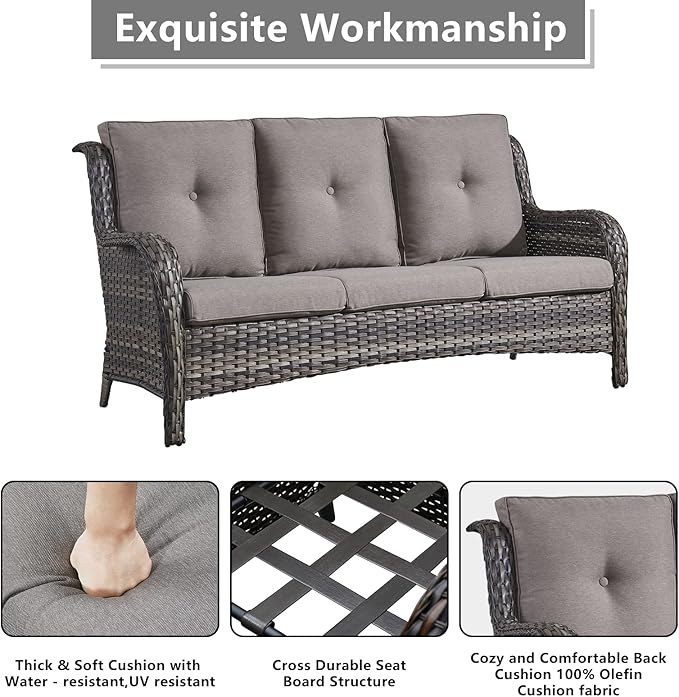 Rilyson Wicker Patio Furniture Set - 8 Piece Rattan Outdoor Sectional Conversation Sets with 4 Swivel Rocking Chairs,2 Ottomans,1 Sofa and 1 Coffee Table for Porch Deck Garden(Mixed Grey/Grey)