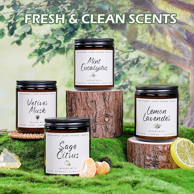 Scented Candle for Home | Vetiver Musk Candle | Aromatherapy Candles- Soy Candles for Home Scented, Gifts for Women Men, Vetiver Fragrance -7oz, Single-Wick Made with Soy Wax