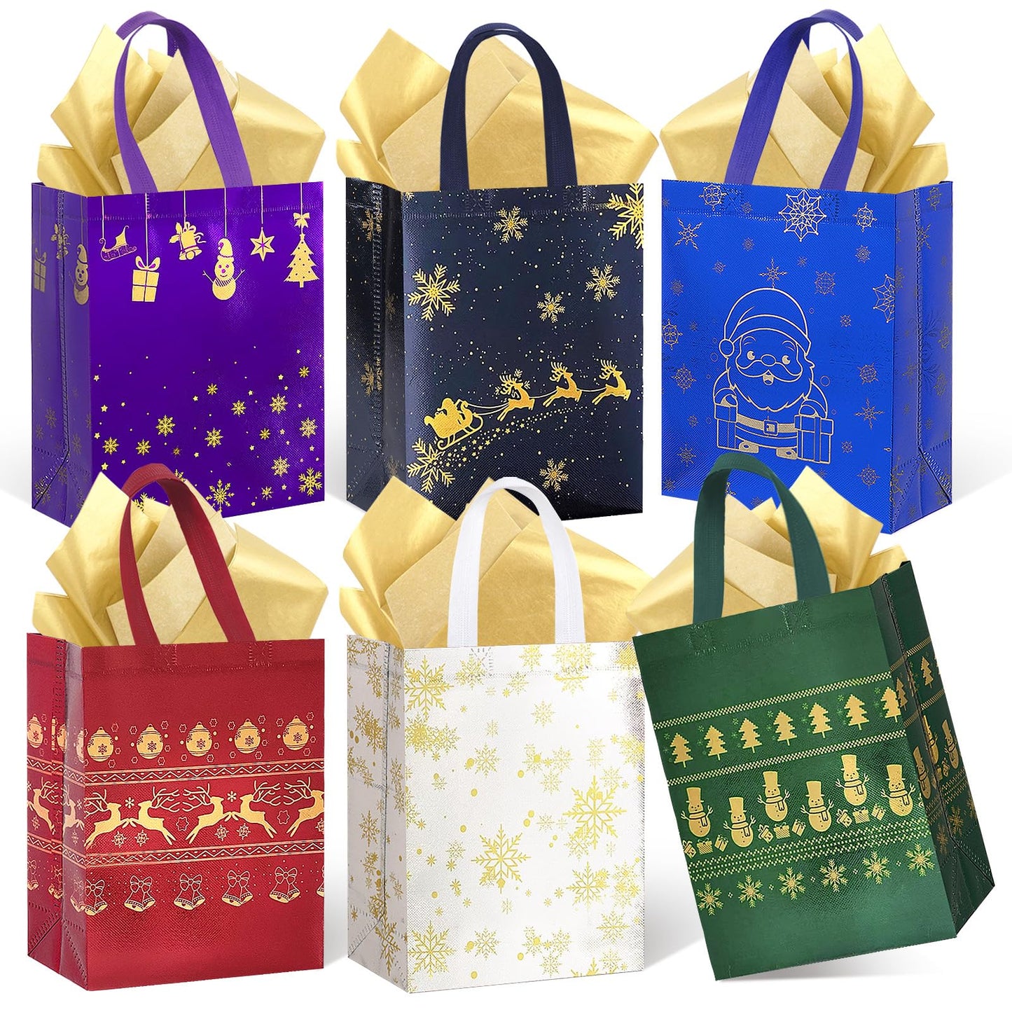 18Pack Christmas Gift Bags Medium Size with Tissue Paper - Reusable Non-Woven Tote Bags with Handles - Perfect for Gift Wrap/Party Favor Supplies - 10.2" x 8.3" x 4"