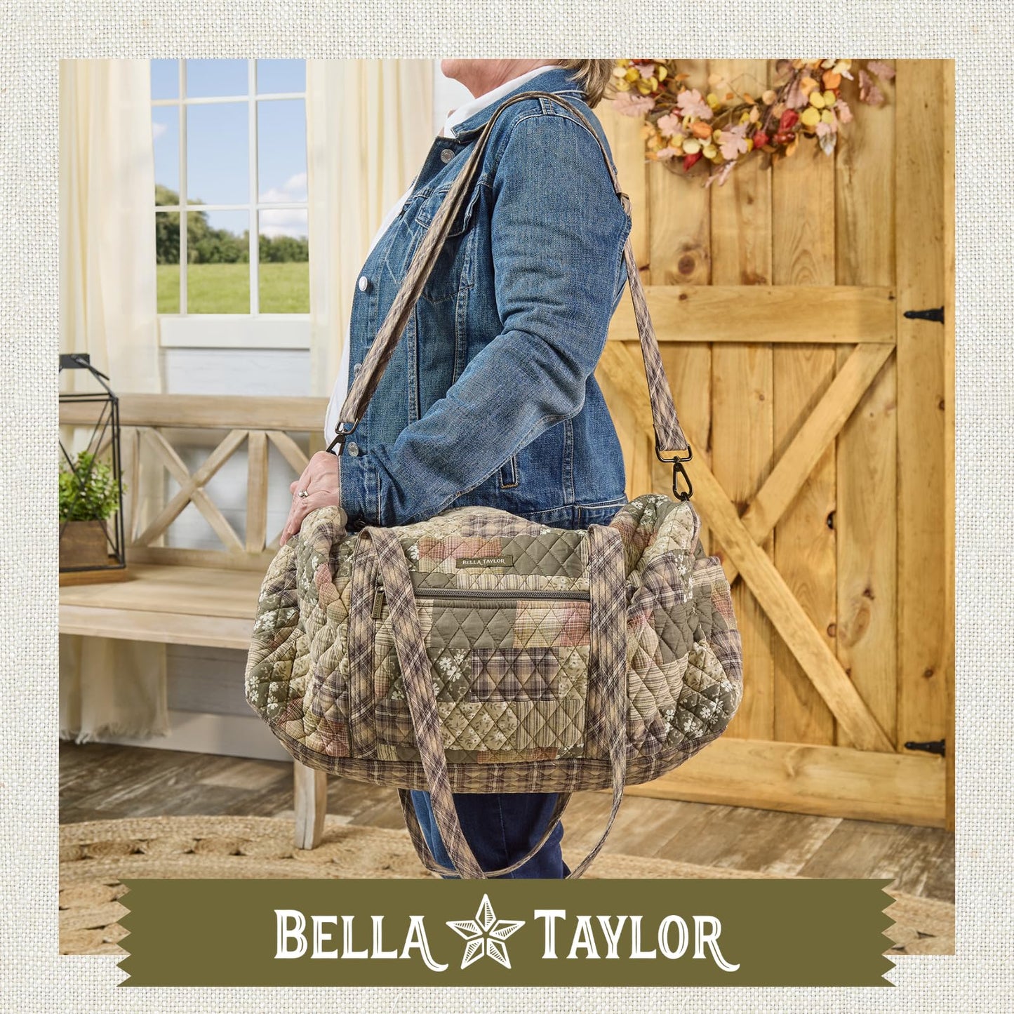Bella Taylor Quilted Cotton Duffel Bag |Large Carry On Travel and Weekender Bag For Women| Woodland Patch