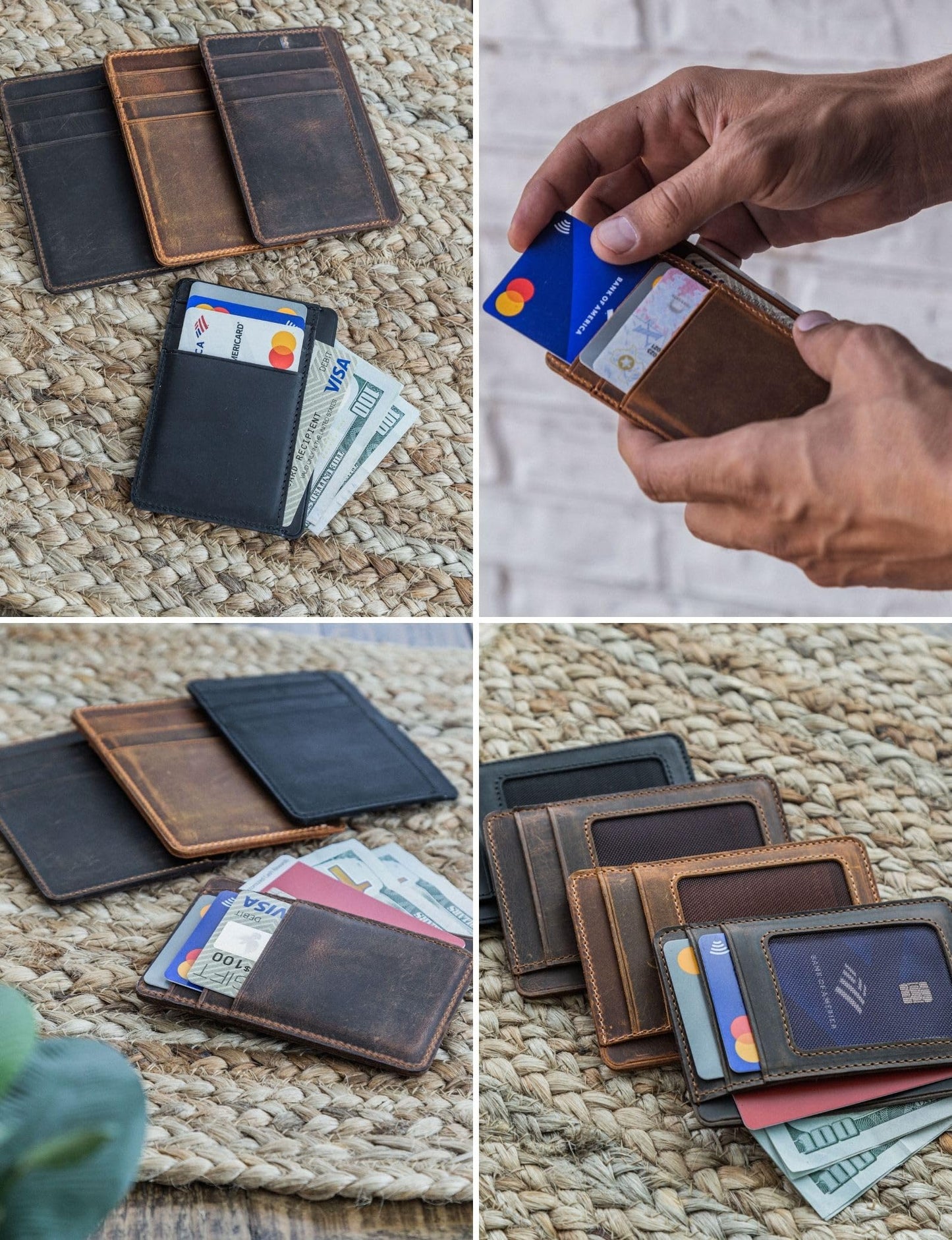 Handcrafted Genuine Leather Wallets, Minimalist Cardholders, and Passport Covers, Handmade Gift Camel Windowed Cardholder