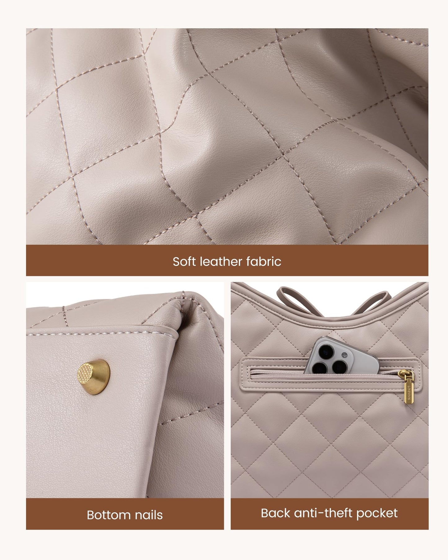 LOVEVOOK Purses for Women Soft Leather Hobo Handbags Diamond Pattern Quilted Crossbody Bag Designer Carteras Para Mujer Bucket Purse, Solid-Nude