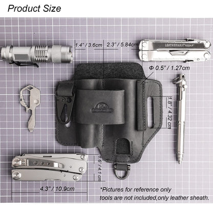 Topstache Leather Multitool Sheath,EDC Belt Organizer for Work and Daily Use,Leatherman Sheath,EDC Pocket Organizer for Flashlight and Multitool,Gifts for Men,Leather Sheath for Multitool,Black