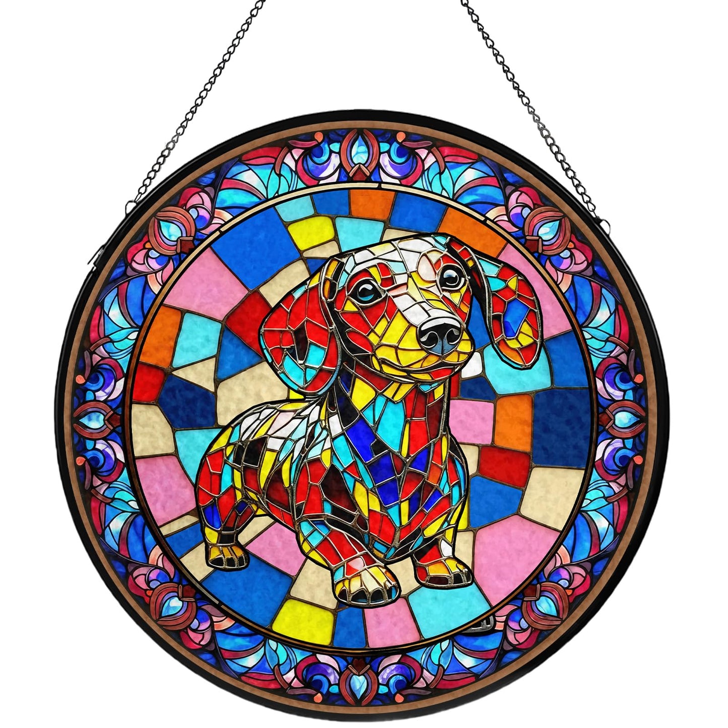 Dog Stained Glass Window Hanging, Suncatcher for Window Hanging, Sun Catchers Indoor Windows Wall Art for Mom Grandma, Gifts for Dog Lovers, Christmas Decor,for Home Garden Office 7.87