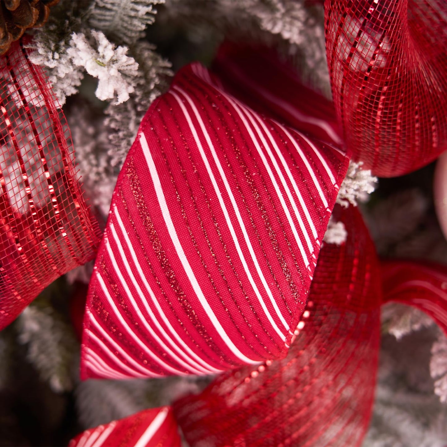 PAPER FAIR 4 Inch Candy Cane Christmas Wired Ribbon for Wreath Crafts, 4'' x 10 Yds (30 Feet), Red Glitter Stripe Burlap Extra Wide Xmas Wired Ribbon for Bow Ornaments, Tree Skirt, Topper Bow