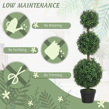 HOMCOM Artificial Plants Topiary Ball-Shaped Boxwood Trees in Pot Set of 2 Fake Plants for Home Indoor Outdoor Front Porch Decor, 40 Inch, Green