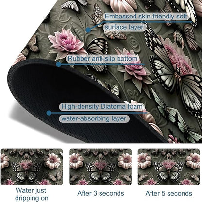 Cute Butterfly Sink Splash Guard Pink Flower Faucet Absorbing Mat Fast Drying