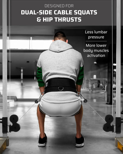 THEFITGUY Multi-Attachment Belt for Cable Machine and Smart Home Gym Squats and Hip Thrusts, 5 Attachment Points for Optimal Weight Distribution, 2 Straps (40” & 27”) and 3 Metal Snap Hooks Included