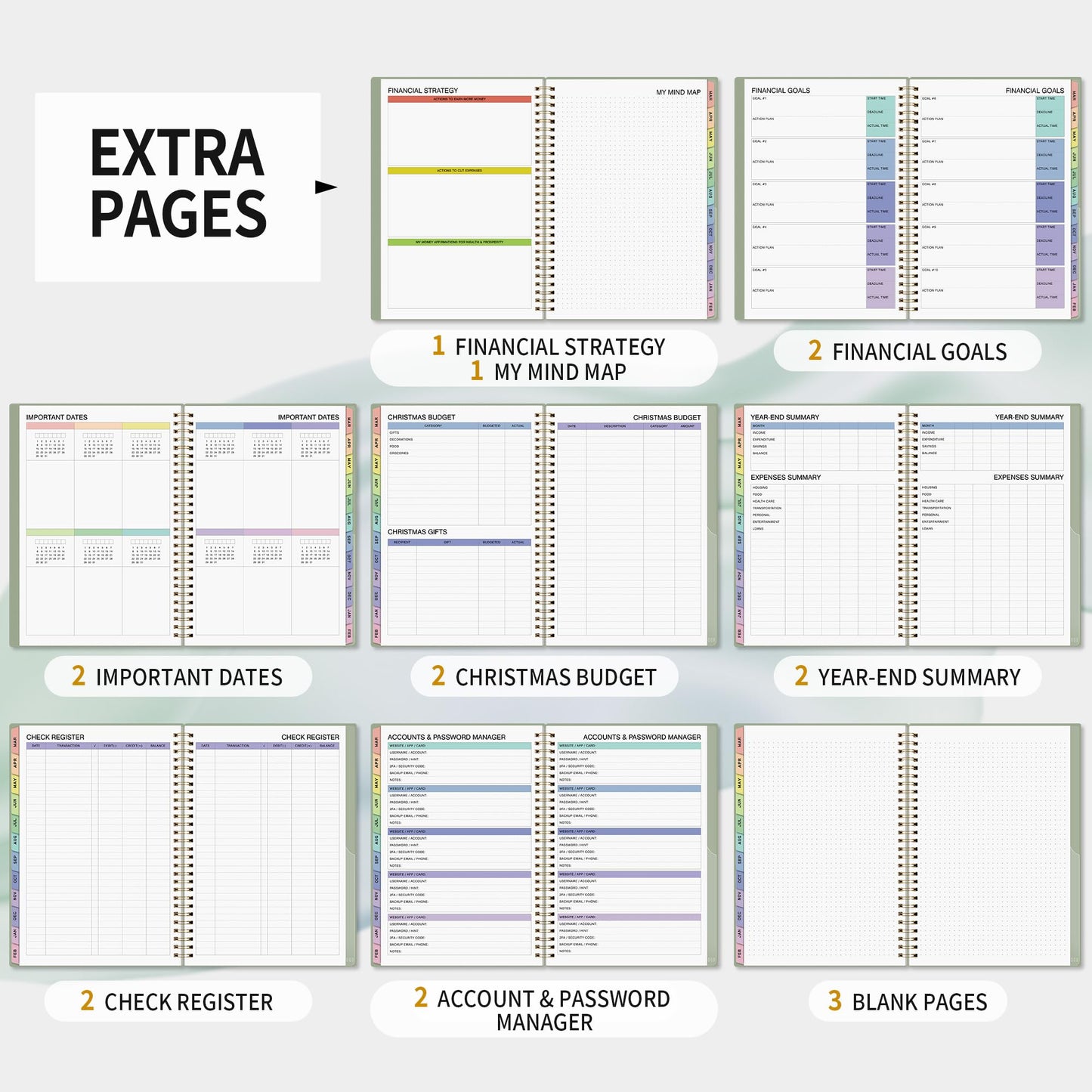 Budget Planner - Monthly Budget Book for Daily Expense Tracking, Business, Debt, Savings, B5 (7.3" x 10.15") Undated Financial Planner with Colorful Tabs Manages Your Money Effectively, Light Green