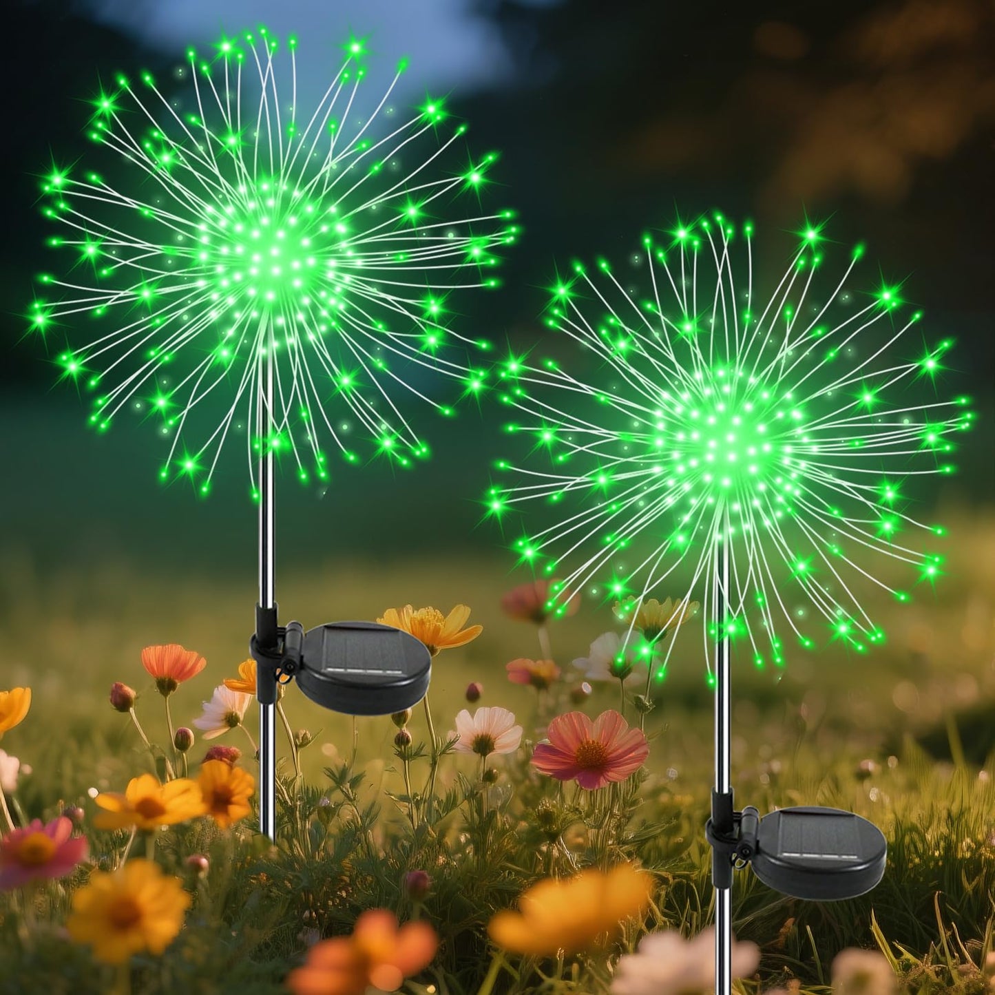 Garden Outdoor Lights, 2 Pack 120 LED Solar Garden Lights Fairy Lights Outdoor Waterproof Decorative Solar Firework Lights for Yard Patio Pathway Flowerbed Party Wedding Decor, Green
