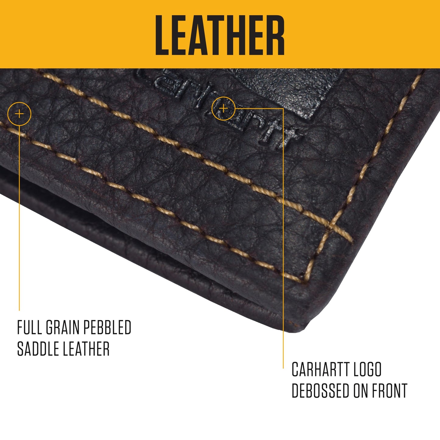 Carhartt Men’s Pebble Leather Full Grain Leather Wallets, Durable Design, Multiple Card Slots, Gifts for Men, Brown (Bifold)