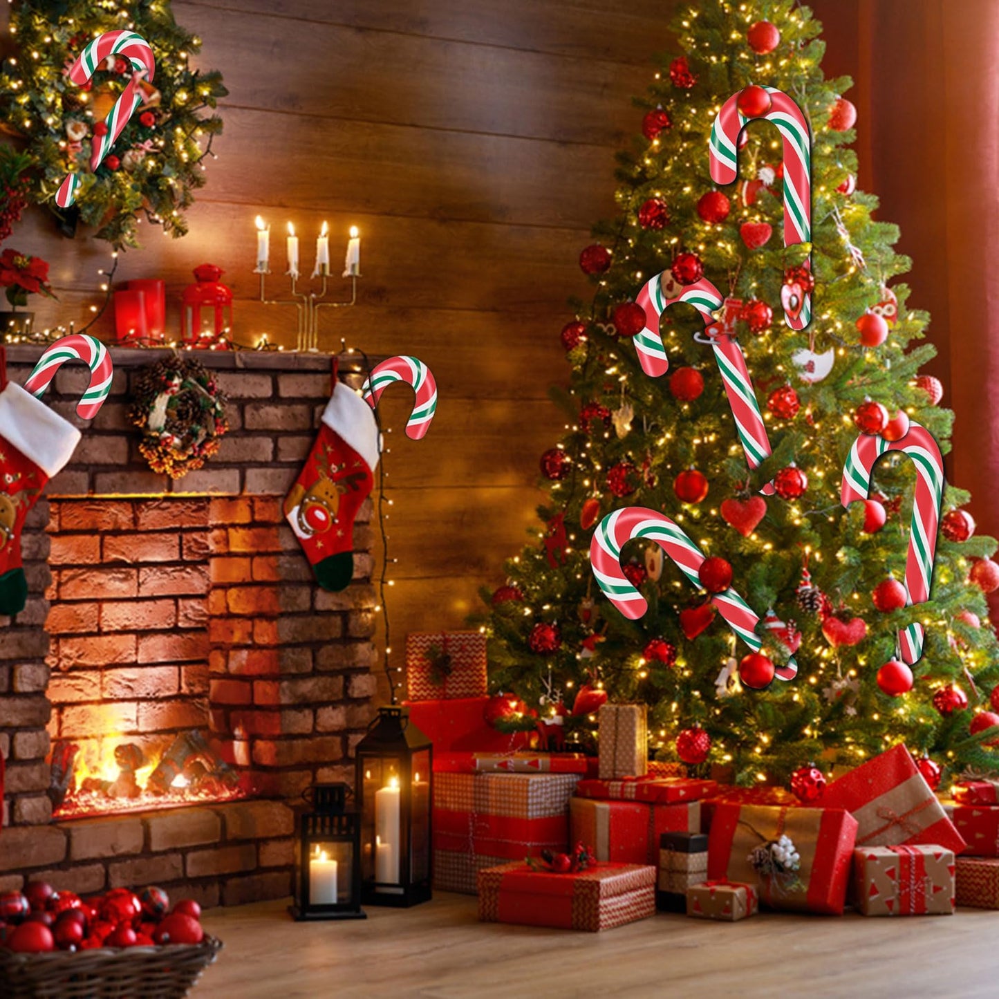 AWIZOM 12 Pcs 11.8 Inch Large Christmas Candy Canes Decorations Red White Green Wooden Candy Cane Ornaments Rustic Christmas Tree Hanging Decorations for DIY Crafts Xmas Holiday Party Supplies