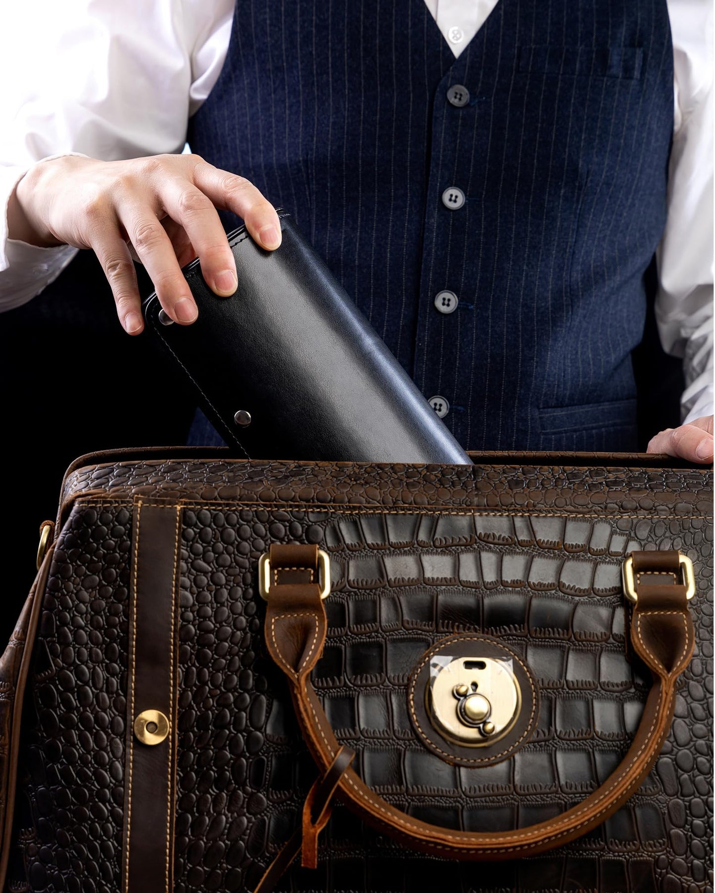 MR.OKAY 3 Watch Travel Case-Classic Leather Watch Case With Superb Texture.Portable Watch Roll Or Organizer For Storage And Display. Men's Great Gift For Traveling,100% Handmade by Artisans.