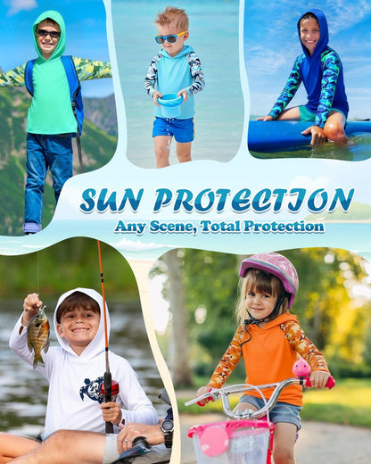 DRONIRING Boys Rash Guard Swim Hoodie, UPF 50+ UV Sun Protection Long Sleeve Fishing Shirt, Kids Youth SPF Water Shirts Orange