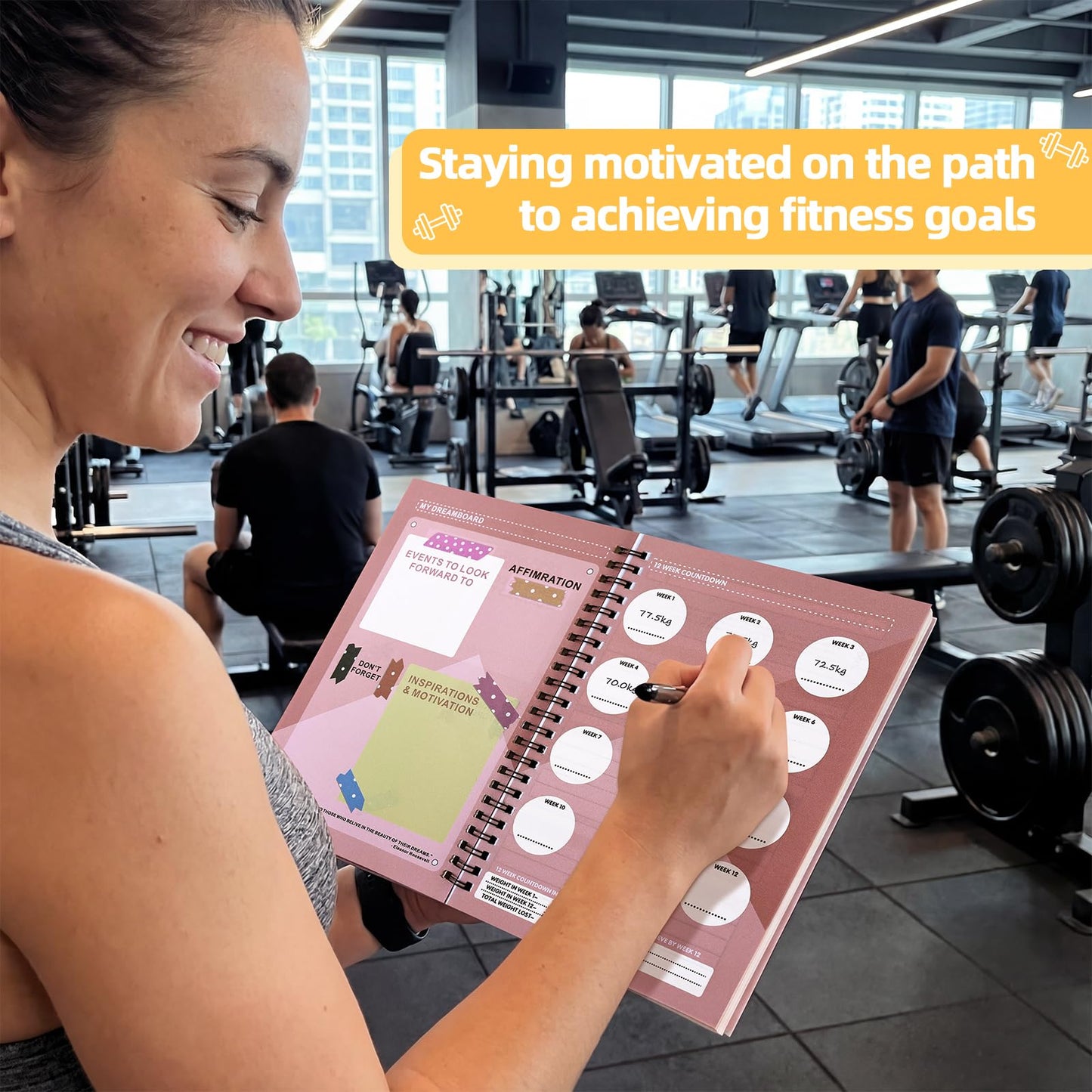 Fitness Journal - Food Journal for Women & Men Planner Log Book, Workout Journal for Track Weight Loss, Muscle Gain, Home Gym Exercise, Daily Nutrition, 5.8 x 8.2"