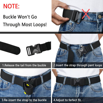 LionVII Heavy Duty Quick Release Belt, Elastic Stretch 1.5" Web Work Belts with Alloy Buckle for Waist Size Below 48" (Black)