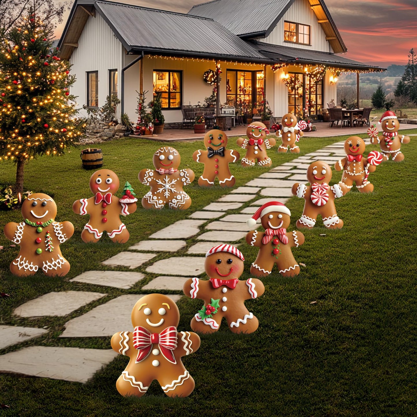12 Pcs Christmas Gingerbread Man Yard Signs with Stakes - Xmas Gingerbread Yard Stakes Lawn Signs for Christmas Holiday Pathway Garden Patio Party Favors