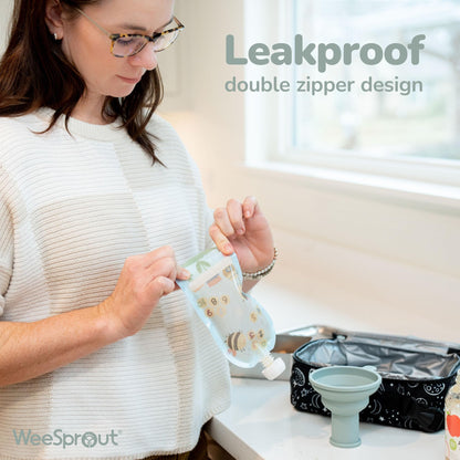 WeeSprout Double Zipper Reusable Food Pouches, Perfect for Babies & Toddlers, Freezer & Dishwasher Safe (Animals, 6 Piece Assortment)