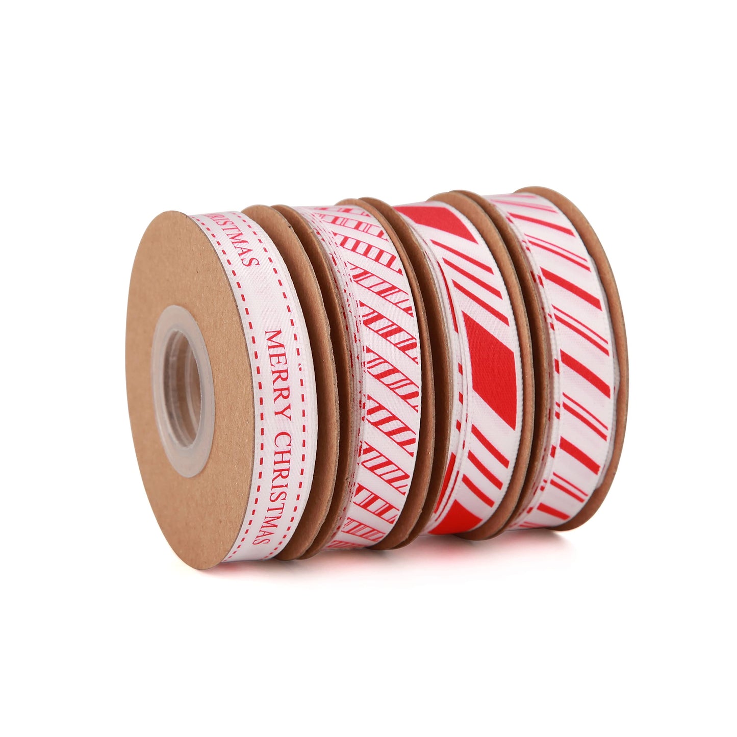 Meseey 4 Rolls Total 40 Yards Red Striped Ribbon 3/8 Inch Christmas Candy Cane Ribbons Use for Christmas Gift Wrapping, Party Decoration,All Crafting and Sewing (3/8inch, red)