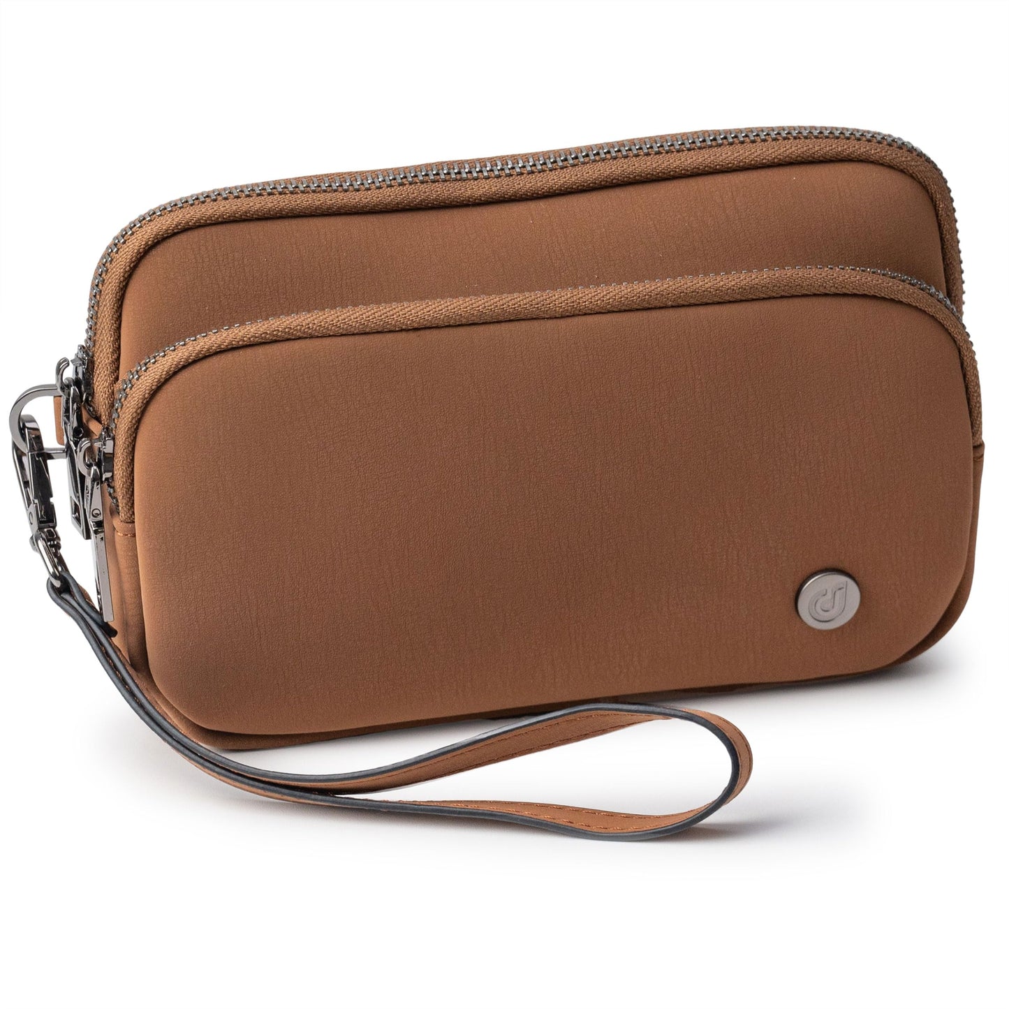 Dorefala Wristlet Purses for Women, Small Vegan Leather Wallet with 3 Zipper Pockets, Clutch Bag for Travel Gift (Brown)
