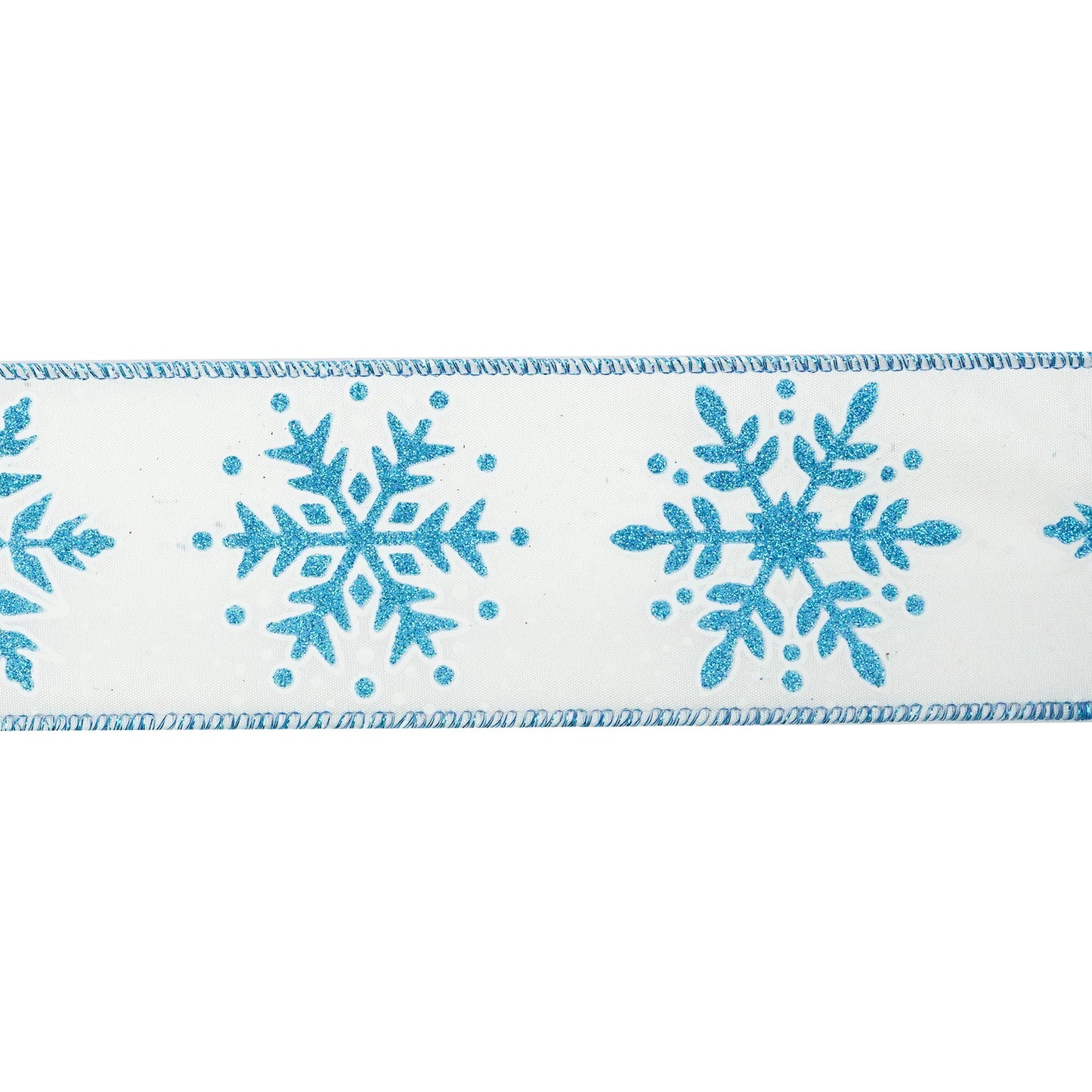 MEEDEE 2.5 Inch White Ribbon with Blue Glitter 10 Yards Wired Snowflake Ribbons Blue and White Ribbon for Christmas Tree, Winter Holiday Decor, Garlands, Wreaths, Gift Wrapping