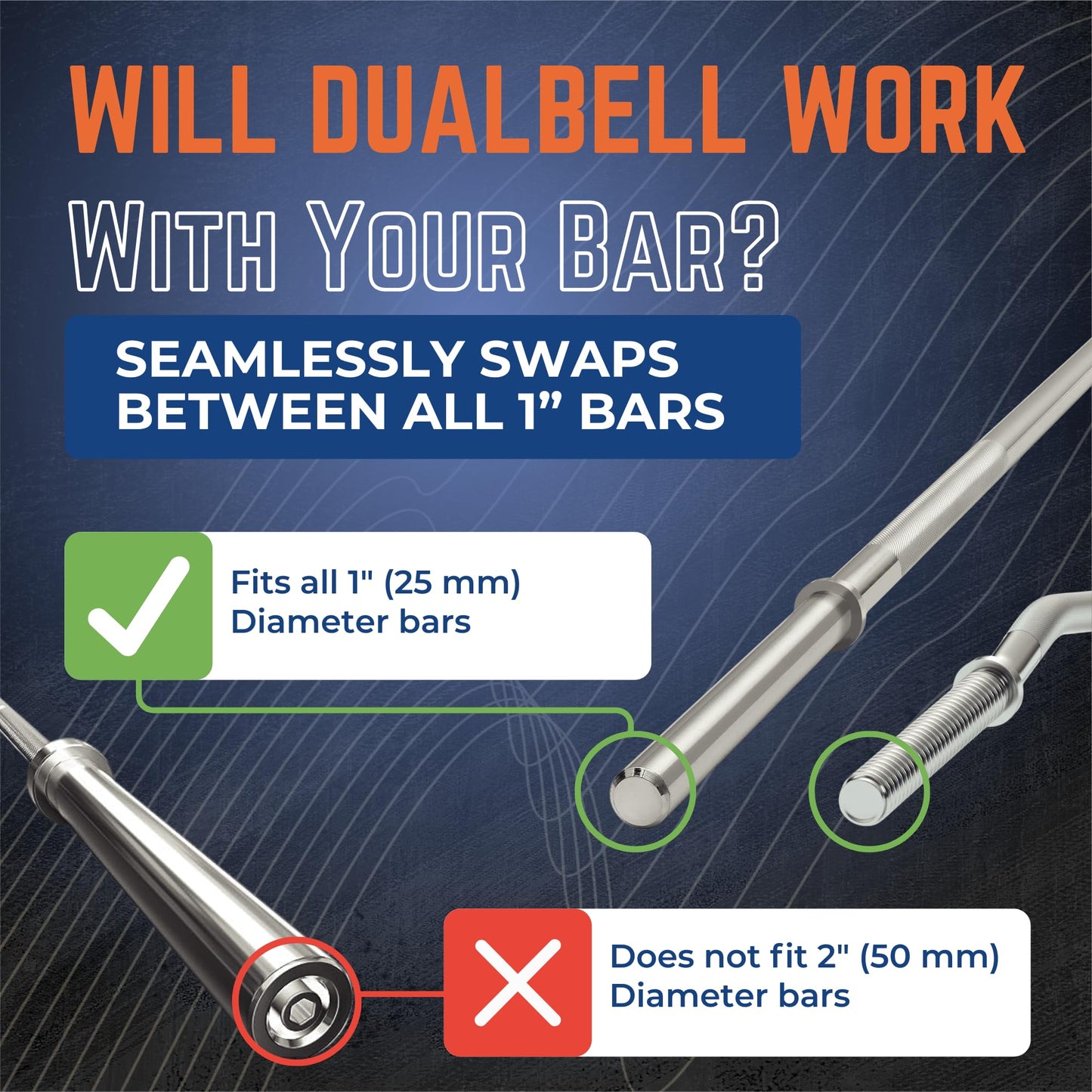 DUALBELL Dumbbell Barbell Converters- Heavy Duty Barbell Adapters, Convert Dumbbells to Barbell, 500lb Capacity, Easy Setup for 1" Bars, Turn Dumbbells into Weight Plates, Black Superset w/Red Weight Collars