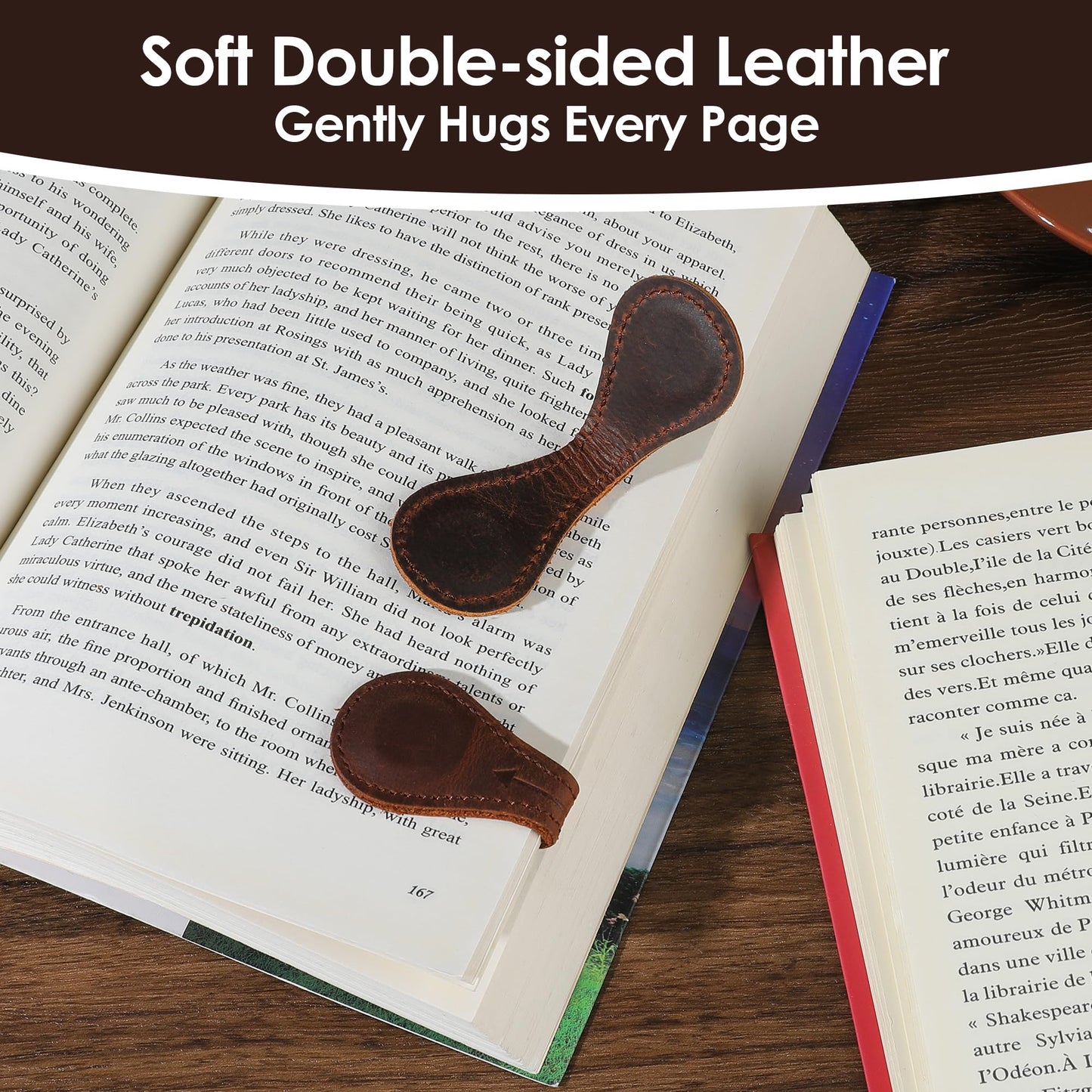 Magnetic Leather Bookmarks Book Marks for Reading Women Men Book Lovers Readers (Brown-2PC)