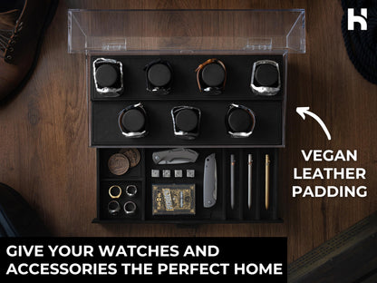Premium 7 Slot Watch Box for Men - Large Wooden Watch Display Case with Hinged Cover, Leather Lining & Drawer - Watch Holder Organizer Stand - Handcrafted Luxury Father's Day Present for Men