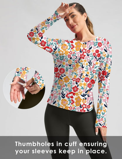 Women's Sun Shirts UPF 50+ Long Sleeve UV Protection Shirt Lightweight Quick Dry Workout Hiking Tops for Women(Pink Floral,L)