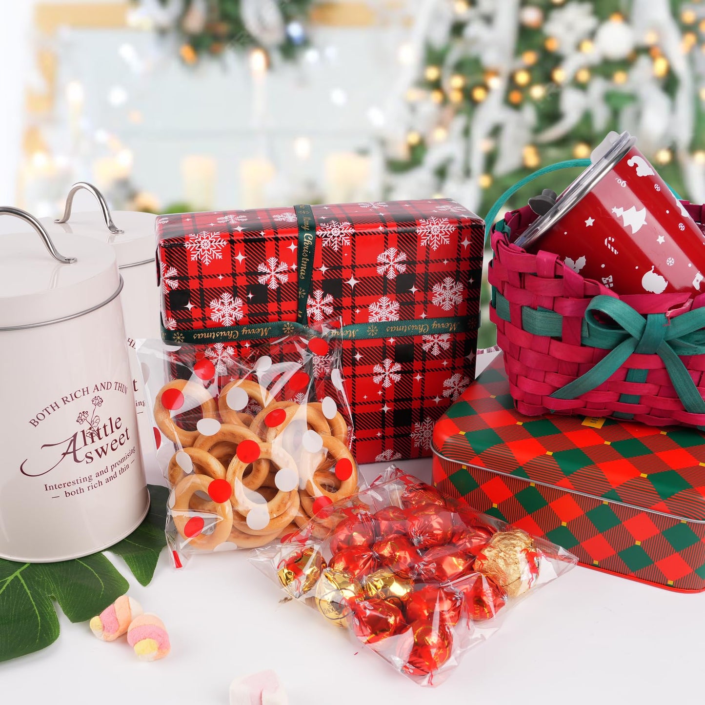CUDICY Cellophane Cookie Bags 200pcs ChristmasTreat Bags 5.5x5.5 Self Sealing for Gift Giving Packaging Candy Goodie Holiday Bakery
