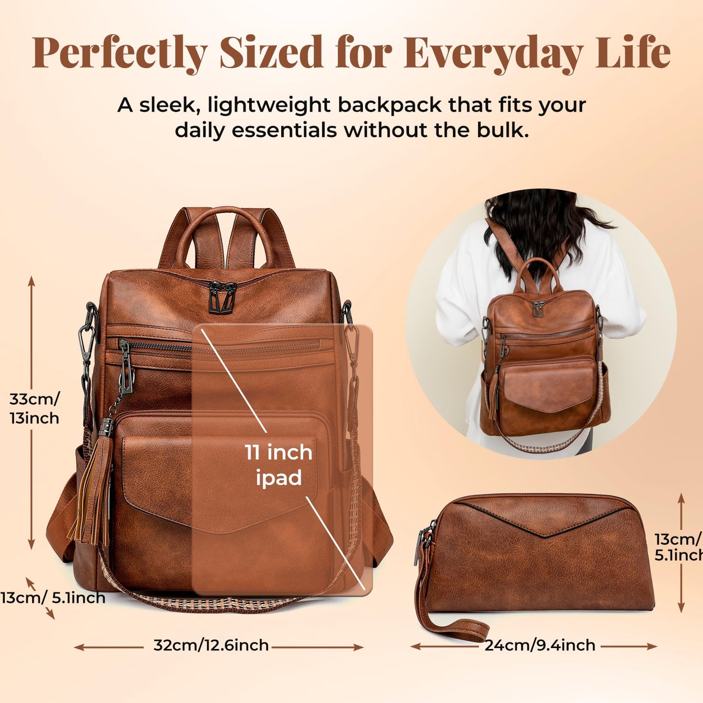 garaplight PU Leather Backpack Purse for Women | Anti-theft Ladies Shoulder Bag Handbag Suitable for Work, Travel, and Daily Use (Brown)