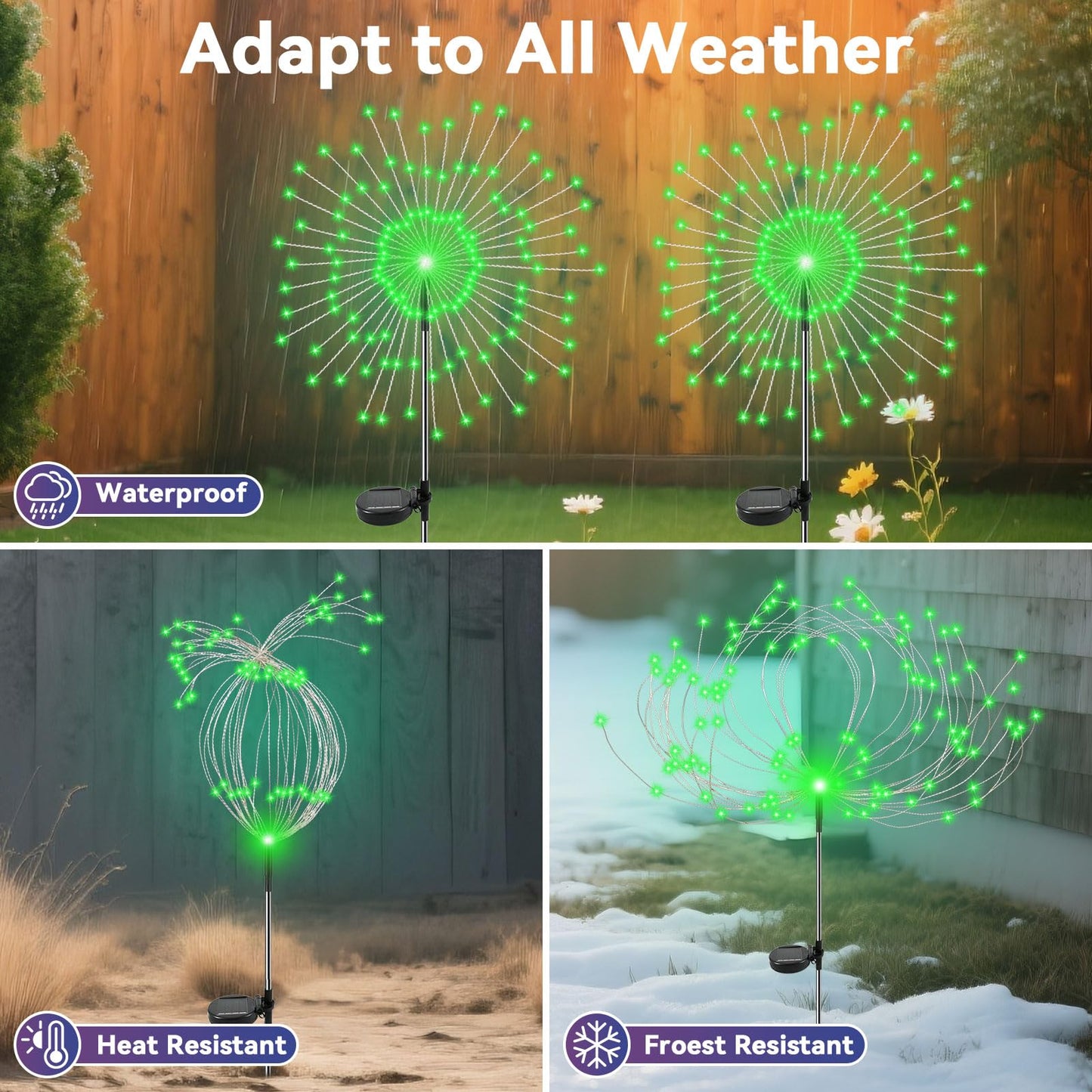 Garden Outdoor Lights, 2 Pack 120 LED Solar Garden Lights Fairy Lights Outdoor Waterproof Decorative Solar Firework Lights for Yard Patio Pathway Flowerbed Party Wedding Decor, Green