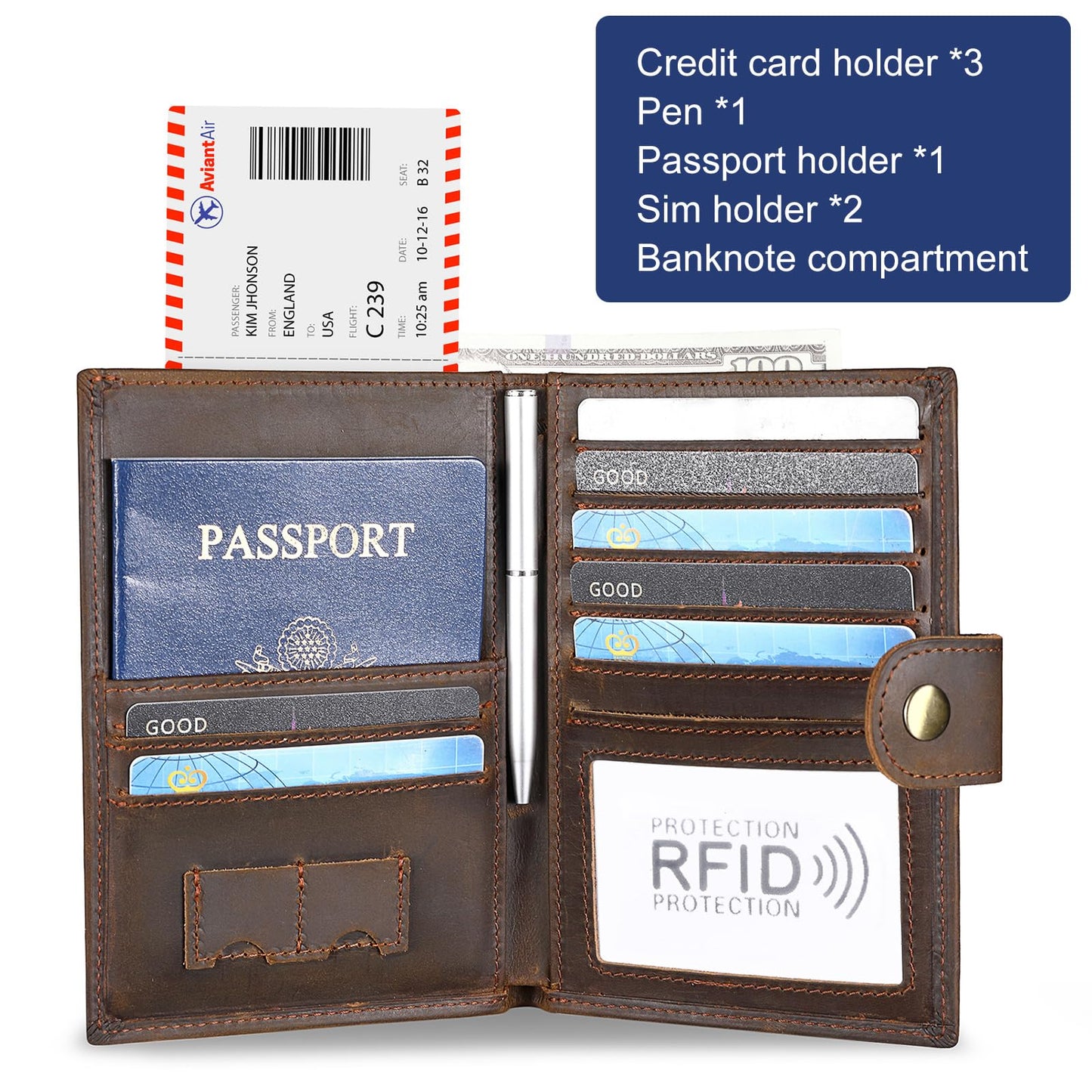 RFID Blocking Passport Wallet Travel Passport Holder Cover for Men and Women