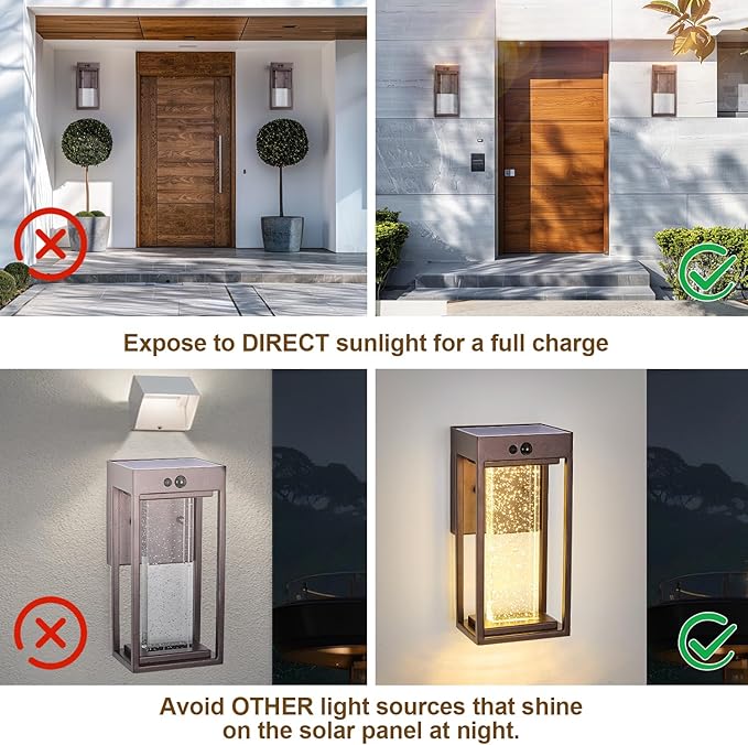 Oil Rubbed Bronze Solar Outdoor Wall Lights with 3 Modes Motion Sensor Crystal Exterior Sconces with 4000K 250LM LED Outside Coach Light for House Front Door Waterproof Dusk to Dawn Solar Porch Light