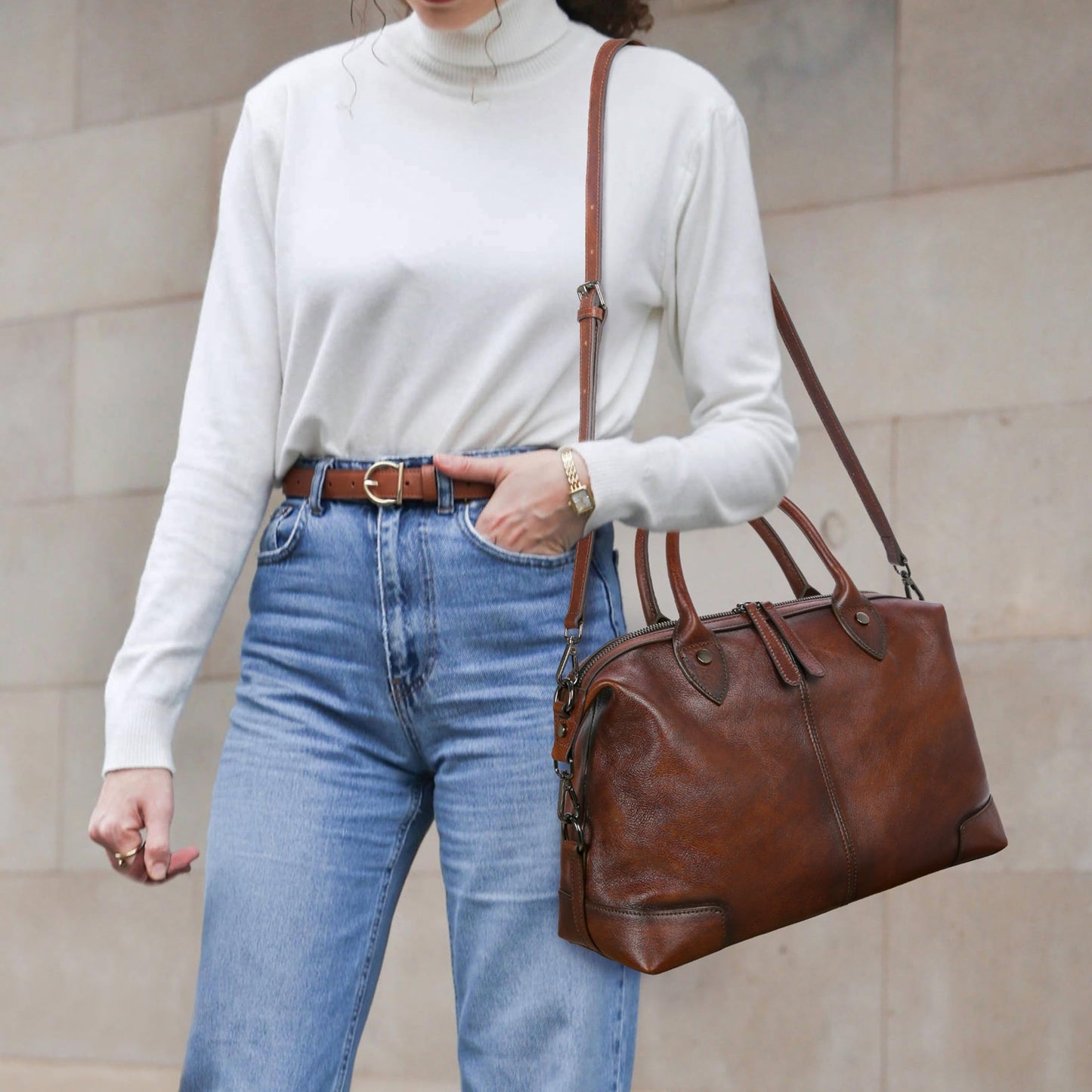 HESHE Genuine Leather Satchel Tote Bag for Women Leather Purse Large Capacity Top Handle Handbag Designer Shoulder Bags Vintage Cross Body Doctor Bag (Coffee)