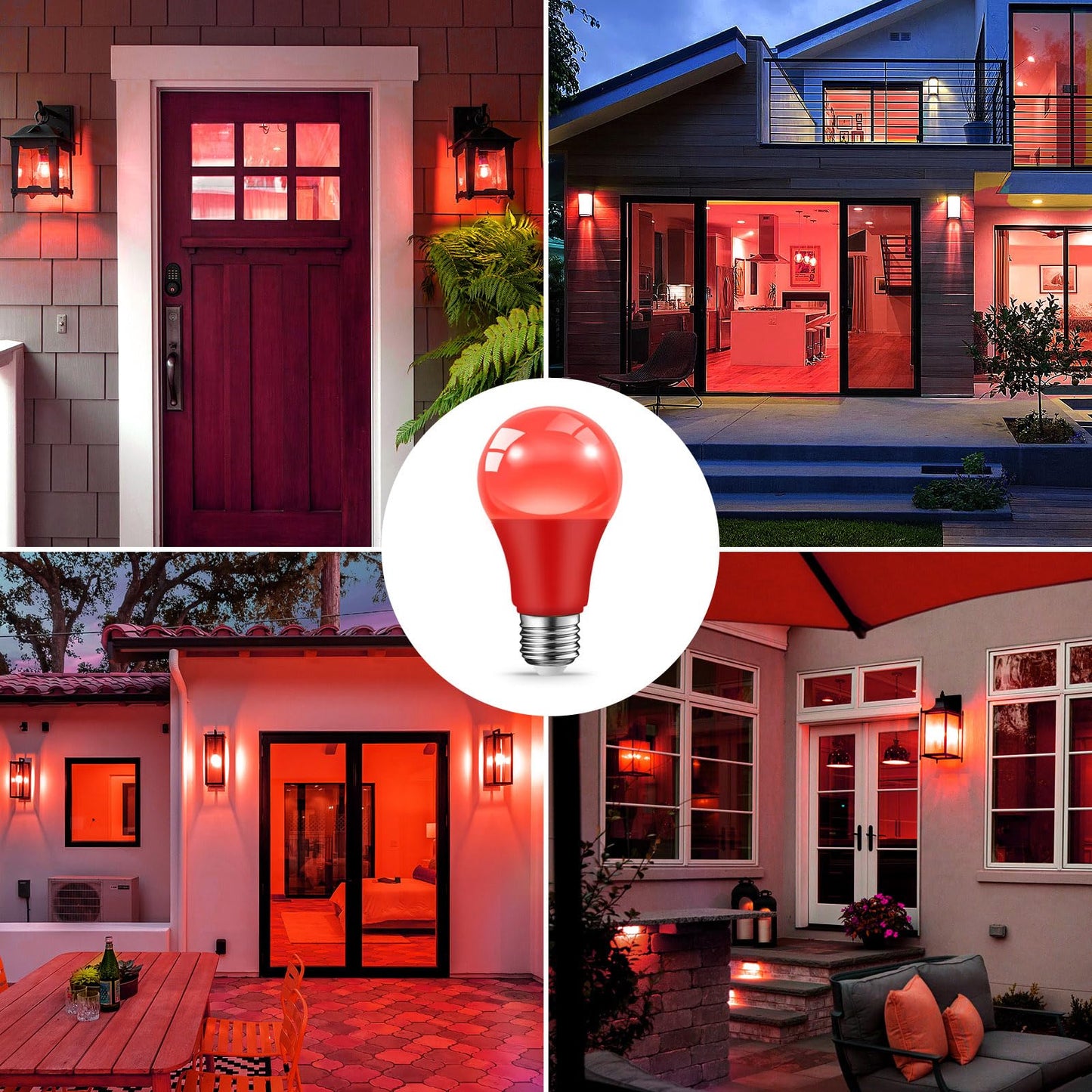 JAHEKS Red Light Bulb for Outdoor Porch, 9W(60W Equivalent) E26 Base LED Red Bulb for Christmas, Halloween,Wedding,Party,Bar,Holiday Lighting,Home Decor, 2-Pack