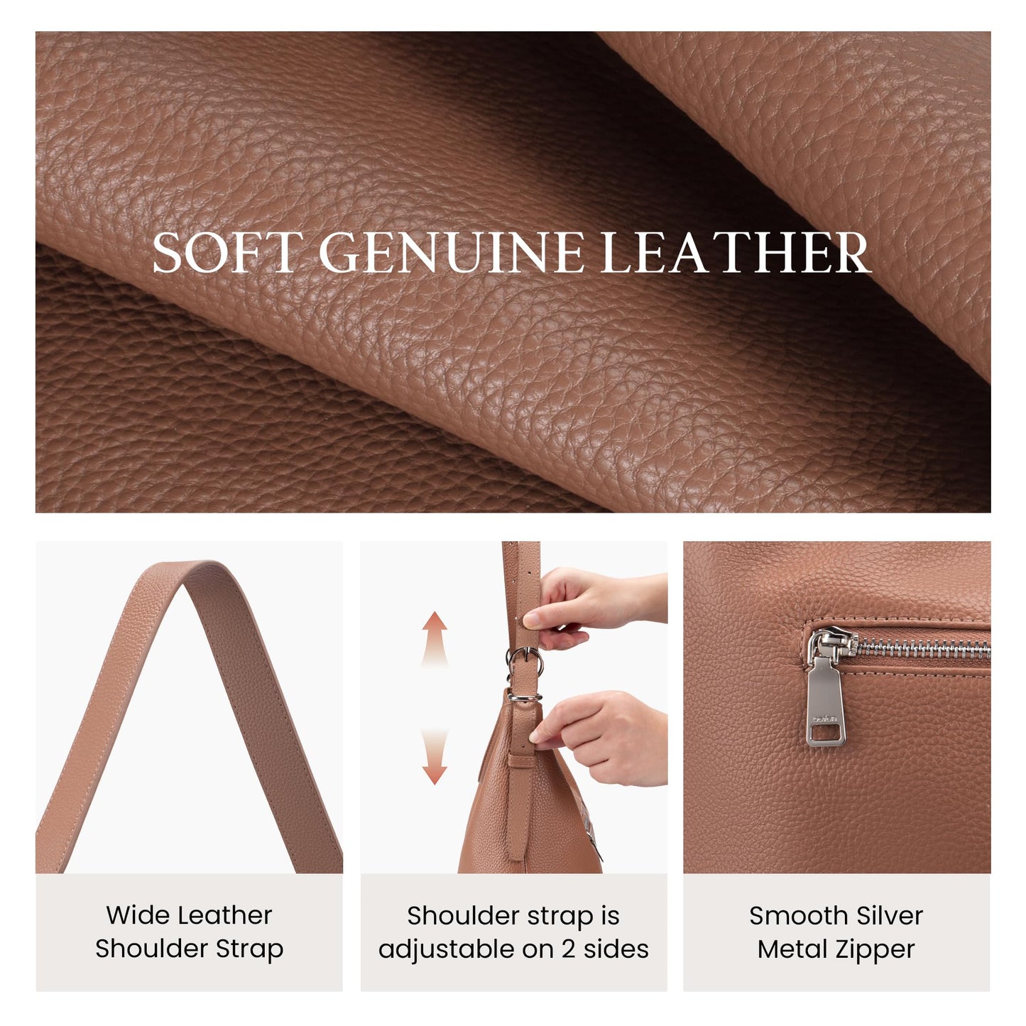 befen Genuine Leather Hobo Bags Purse for Women Medium Crossbody Bag Leather Purses Shoulder Purse Handbags with Adjustable Shoulder Strap Mocha