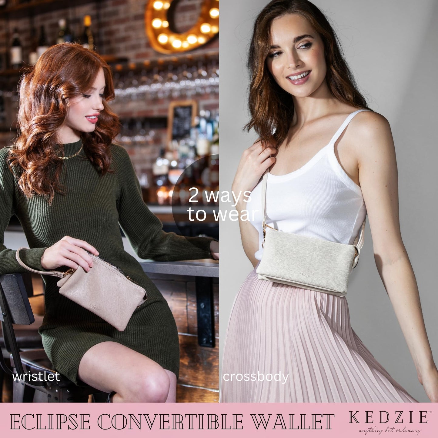 KEDZIE Eclipse Vegan Leather Convertible Purse Wallet Crossbody Handbag Clutch for Women - Navy