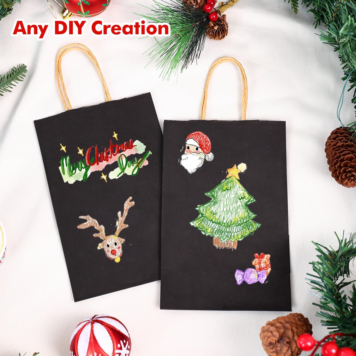 OUTUXED 150pcs Black Paper Bags with Handles, 5.25x3.2x8 Inches Small Gift Bags Bulk for Shopping, Birthday, Wedding, Merchandise and Business Party